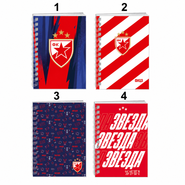 FK Crvena zvezda A7 Spiral-Notizblöcke in verschiedenen rot-weißen und dunkelblauen Designs