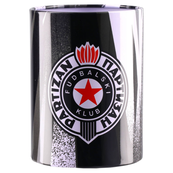 FK Partizan Metall-Stiftehalter im schwarz-weißen Design mit Vereinswappen