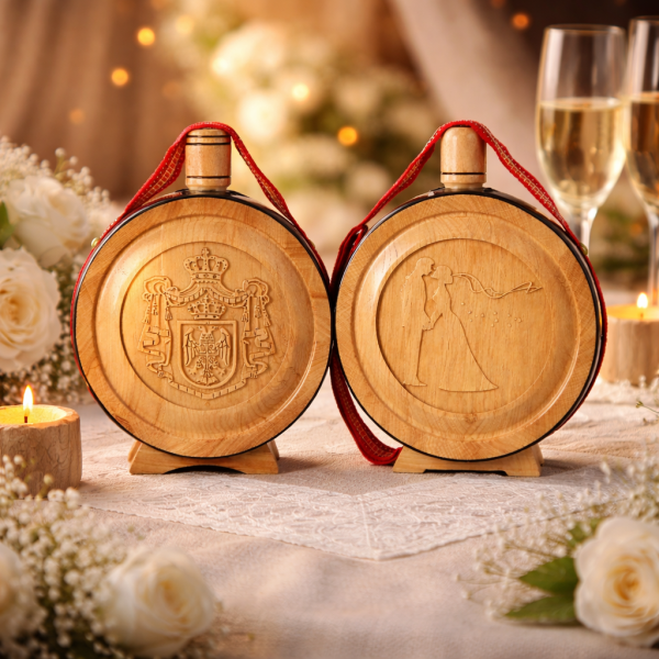 Preview: Čutura sa srpskim grbom i mladencima / duborez