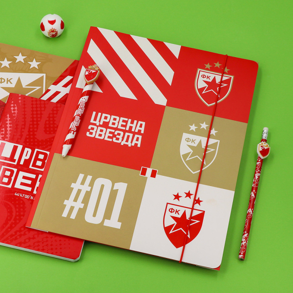 Preview: FK Crvena zvezda A4 Sammelmappe mit Gummiband und rot-weiß-goldenem Vereinsdesign