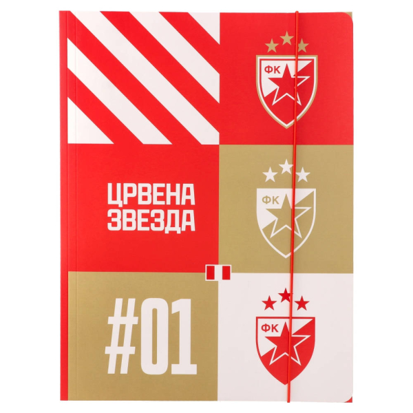FK Crvena zvezda A4 Sammelmappe mit Gummiband und rot-weiß-goldenem Vereinsdesign