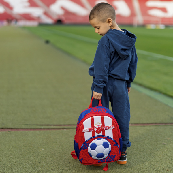 Preview: FK Crvena zvezda 3D Kindergarten-Rucksack mit großem Fußball und Vereinswappen