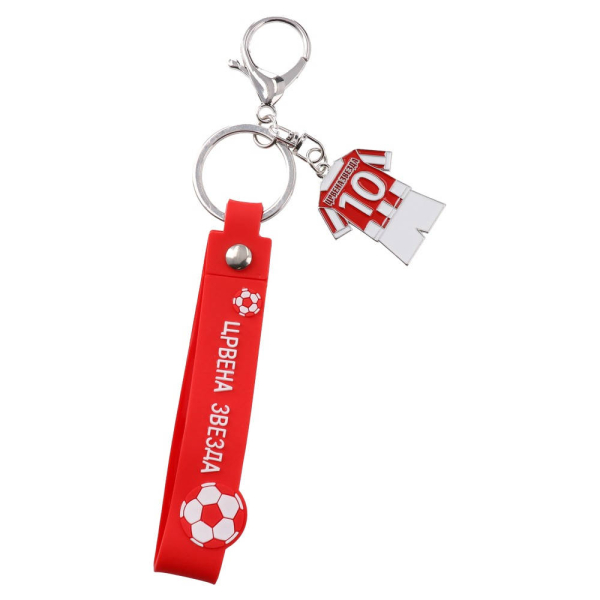 FK Crvena zvezda Schlüsselanhänger mit rotem Silikonband und rot-weißem Trikot Nummer 10