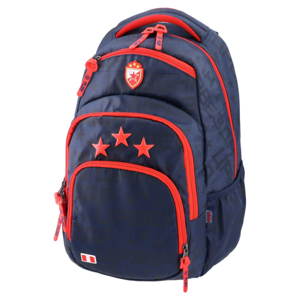 Dunkelblauer FK Crvena zvezda Strike Line Rucksack 40 L mit roten Details