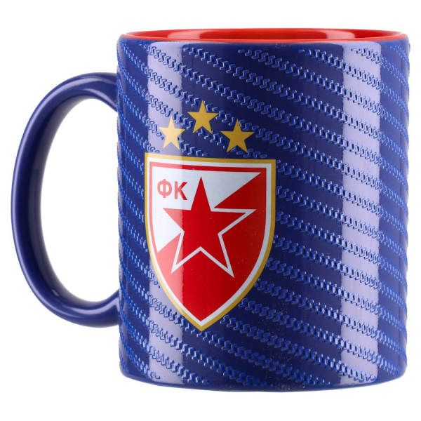 Blaue FK Crvena zvezda LUX Keramiktasse 325 ml mit Vereinswappen und roter Innenseite