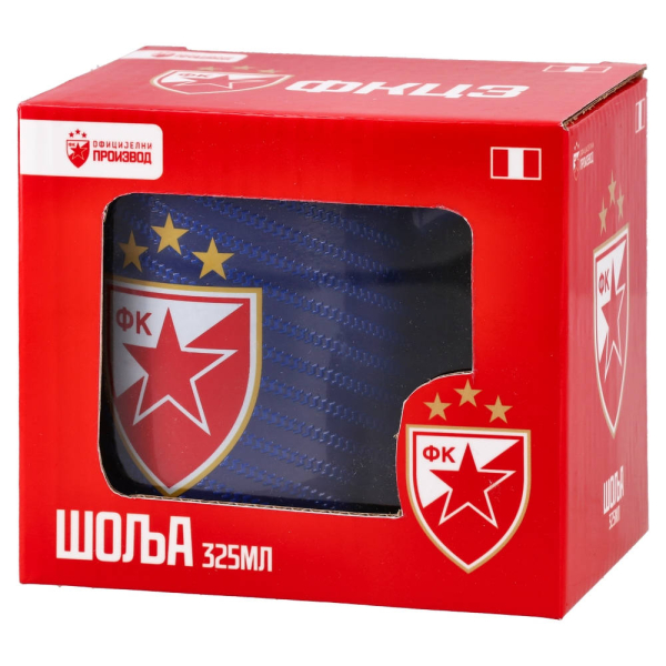 Preview: Blaue FK Crvena zvezda LUX Keramiktasse 325 ml mit Vereinswappen und roter Innenseite