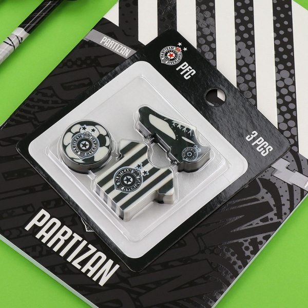 Preview: FK Partizan Radiergummi Set mit Trikot Fußball und Fußballschuh 3 Stück