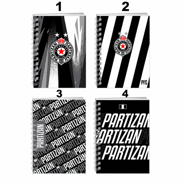 FK Partizan Spiral-Notizblock A7 mit 42 Blatt und schwarz-weißen Vereinsmotiven