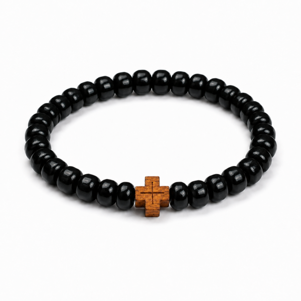 Preview: Orthodoxes Armband mit Holzperlen und Kreuz