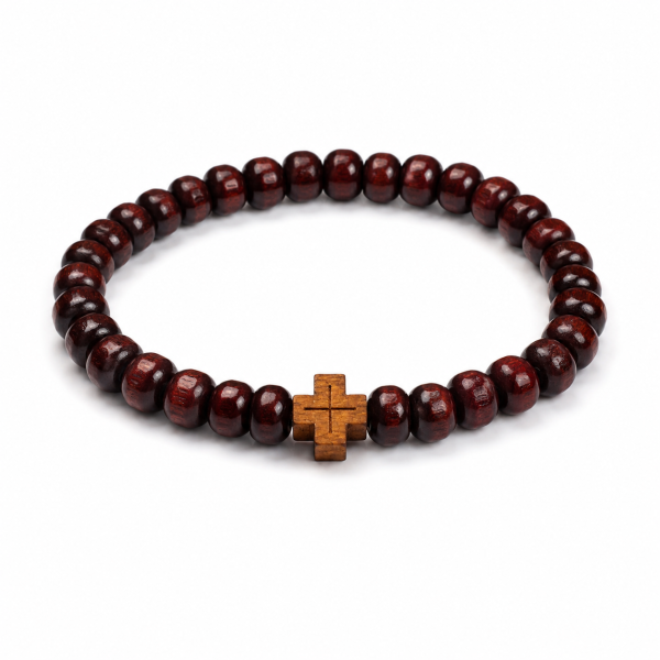 Preview: Orthodoxes Armband mit Holzperlen und Kreuz