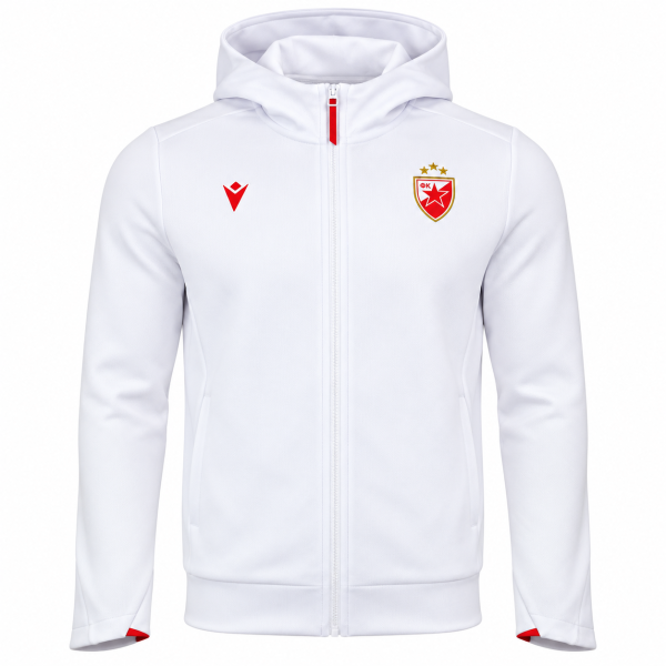 Weißer FK Crvena zvezda Full-Zip Hoodie 2026/27 Macron mit Kapuze und Vereinswappen