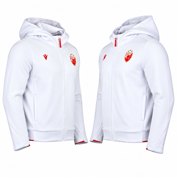 Preview: Weißer FK Crvena zvezda Full-Zip Hoodie 2026/27 Macron mit Kapuze und Vereinswappen