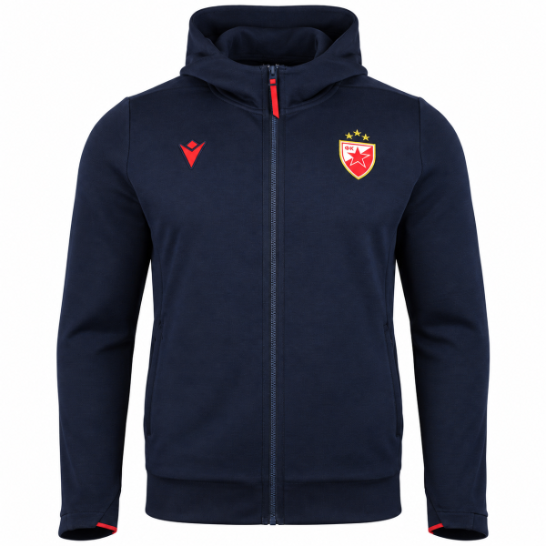 FK Crvena zvezda PRO Full-Zip Hoodie Dunkelblau 2026/27 Macron mit Kapuze und Vereinswappen