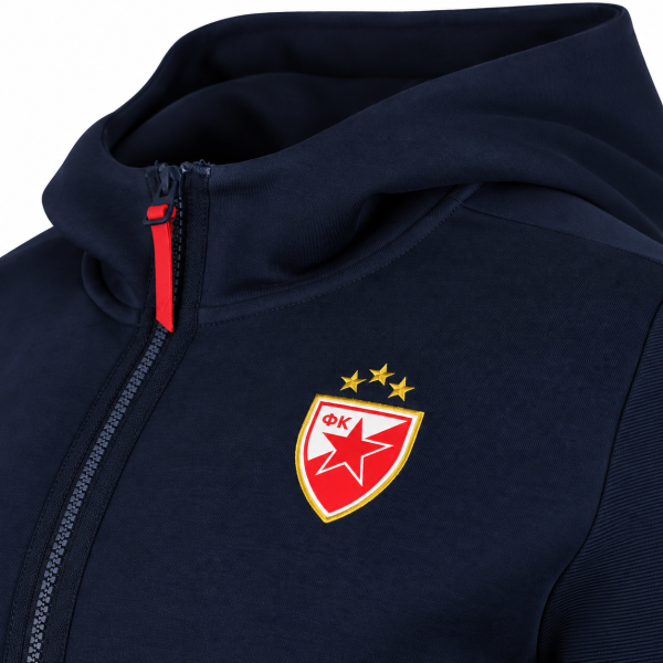 Preview: FK Crvena zvezda PRO Full-Zip Hoodie Dunkelblau 2026/27 Macron mit Kapuze und Vereinswappen