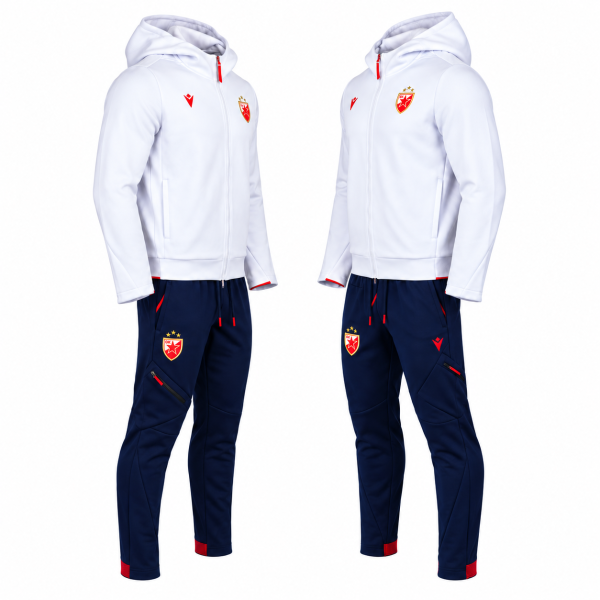 FK Crvena zvezda PRO Full-Zip Trainingsanzug 2026/27 Macron mit weißer Jacke und dunkelblauer Hose