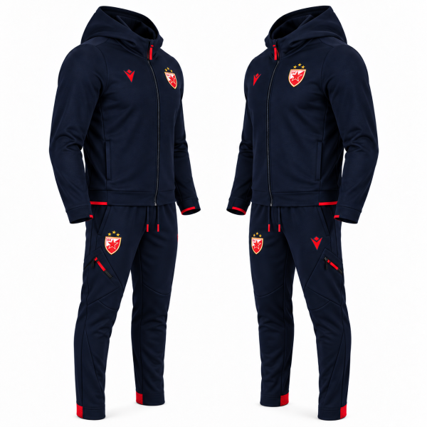 FK Crvena zvezda PRO Full-Zip Trainingsanzug Dunkelblau 2026/27 Macron mit roten Details