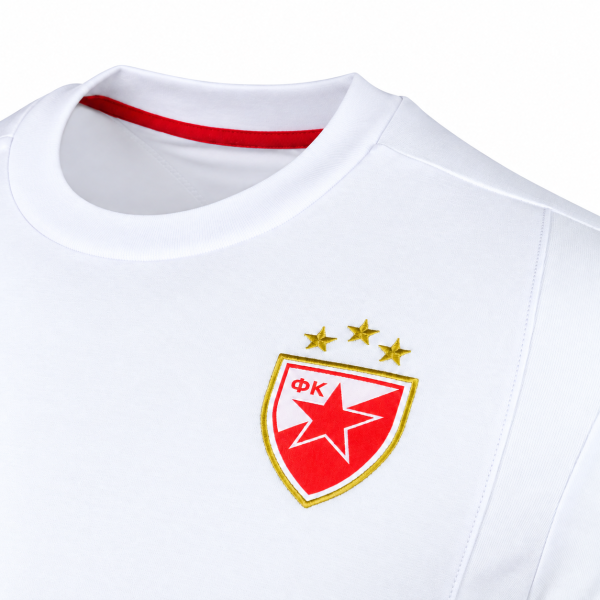 Preview: Weißes FK Crvena zvezda Reiseshirt 2026/27 Macron mit Vereinswappen und rotem Logo