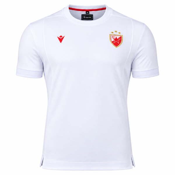 Weißes FK Crvena zvezda Reiseshirt 2026/27 Macron mit Vereinswappen und rotem Logo