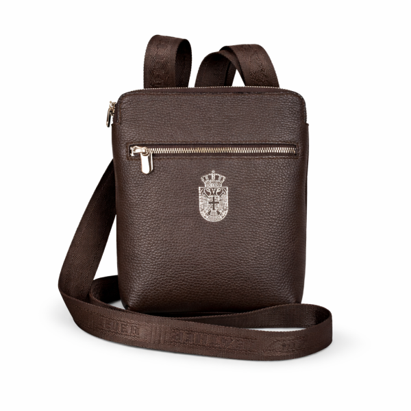 Herren Leder Umhängetasche Serbien dunkelblau mit Wappen