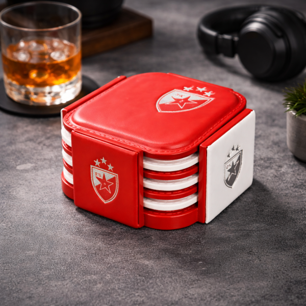 Preview: Leder Untersetzer FK Roter Stern Belgrad 6 Stück