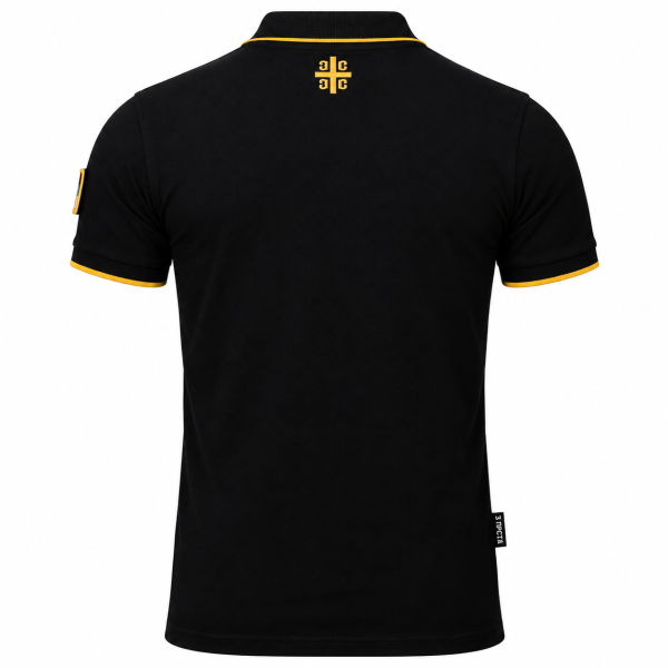 Preview: Premium 3 Prsta Poloshirt Schwarz Dunkelgrau mit goldener Stickerei und serbischem Wappen