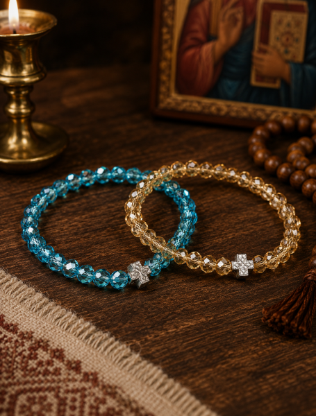 Orthodoxes Armband mit Kristallperlen und Kreuz