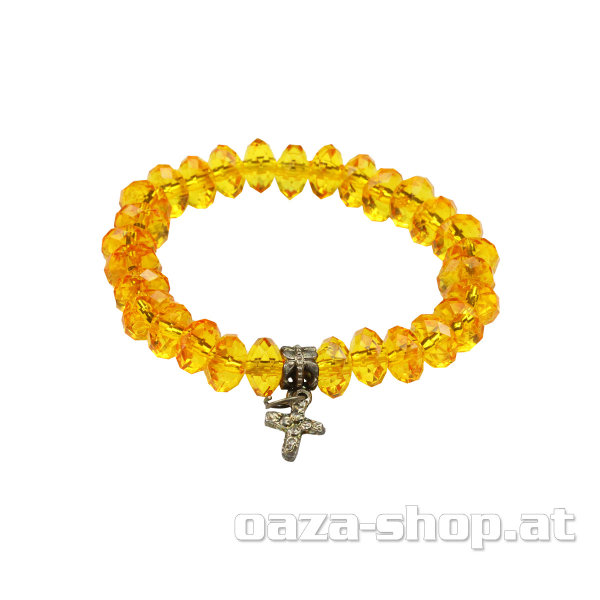 Brojanica sa perlama i krstićem / tamno žuta