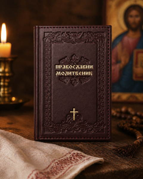 Orthodoxes Gebetbuch Leder schwarz mit Prägung