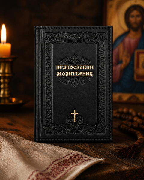 Orthodoxes Gebetbuch Leder schwarz mit Prägung