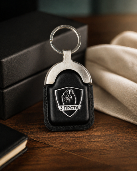 Leather keychain 3 prsta black