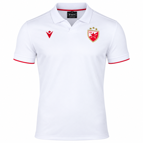 Weißes FK Crvena zvezda Poloshirt 2026/27 Macron mit roten Details und Vereinswappen