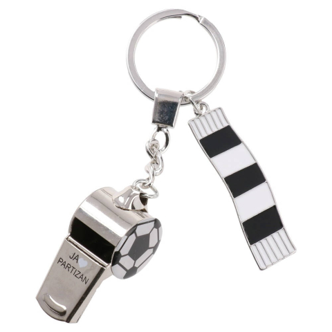 FK Partizan keychain with whistle football and black and white scarf