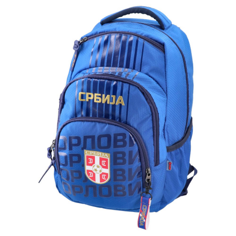 Blauer Serbien FSS Ergo-Rucksack mit serbischem Wappen und Orlovi Motiv
