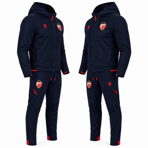 FK Crvena zvezda PRO full-zip navy tracksuit 2026/27 Macron with hood and red details
